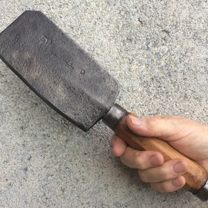 Antique Forged Iron Meat Cleaver, French Kitchen Decor