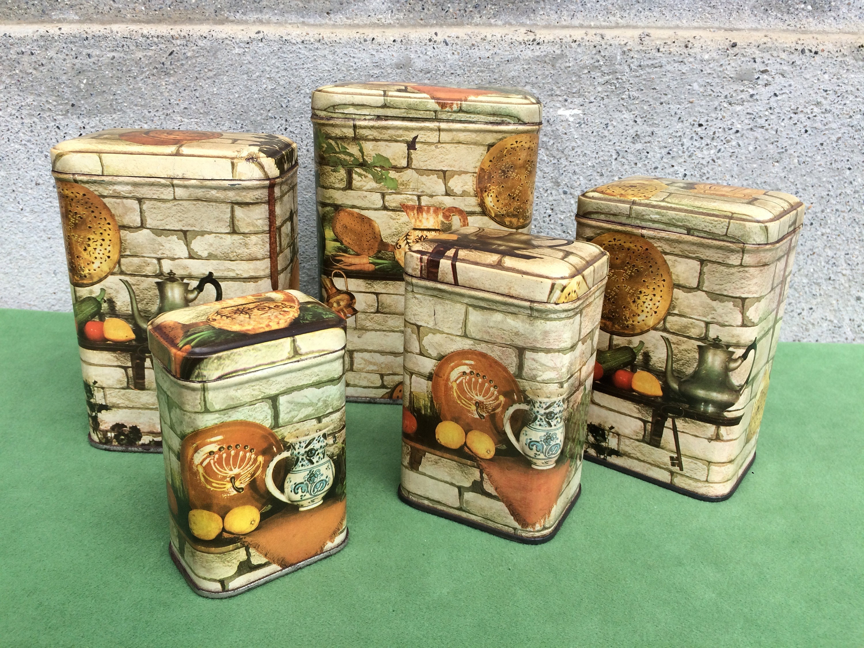 Ensemble de Bidons Cuisine en Métal Français Vintage Boîtes Décoration Cadeaux Shabby Chic Fruit Dec