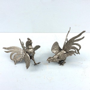 Pair Of Silver Roosters, Centerpieces For Table