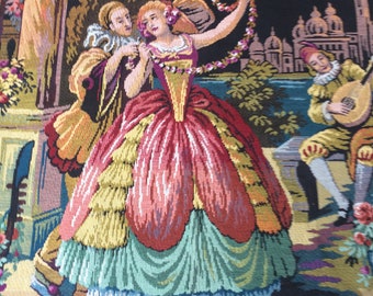 Grande tapisserie romantique, tenture murale vintage tissée des Gobelins