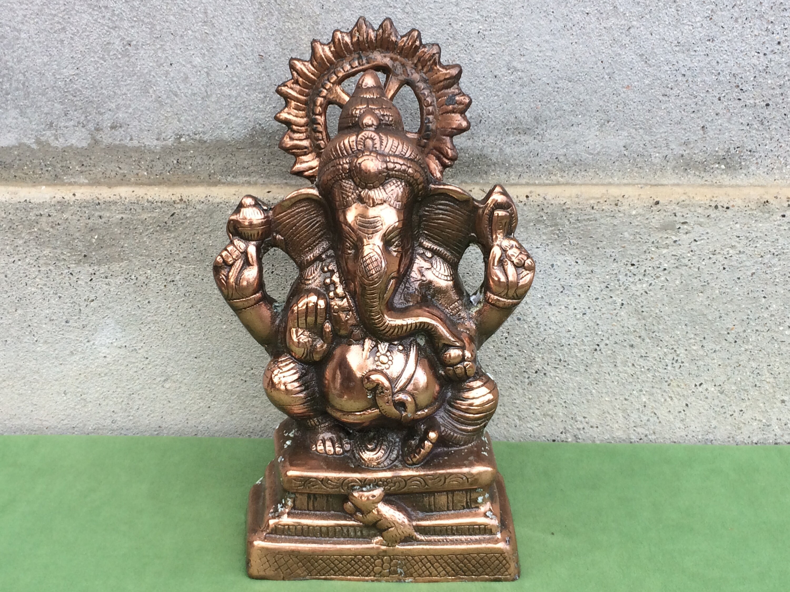 Rare Statue de Ganesh, Grande Antique Dieu Hindou en Cuivre Ganesha, Ornement Du Temple Trouvé et Fo
