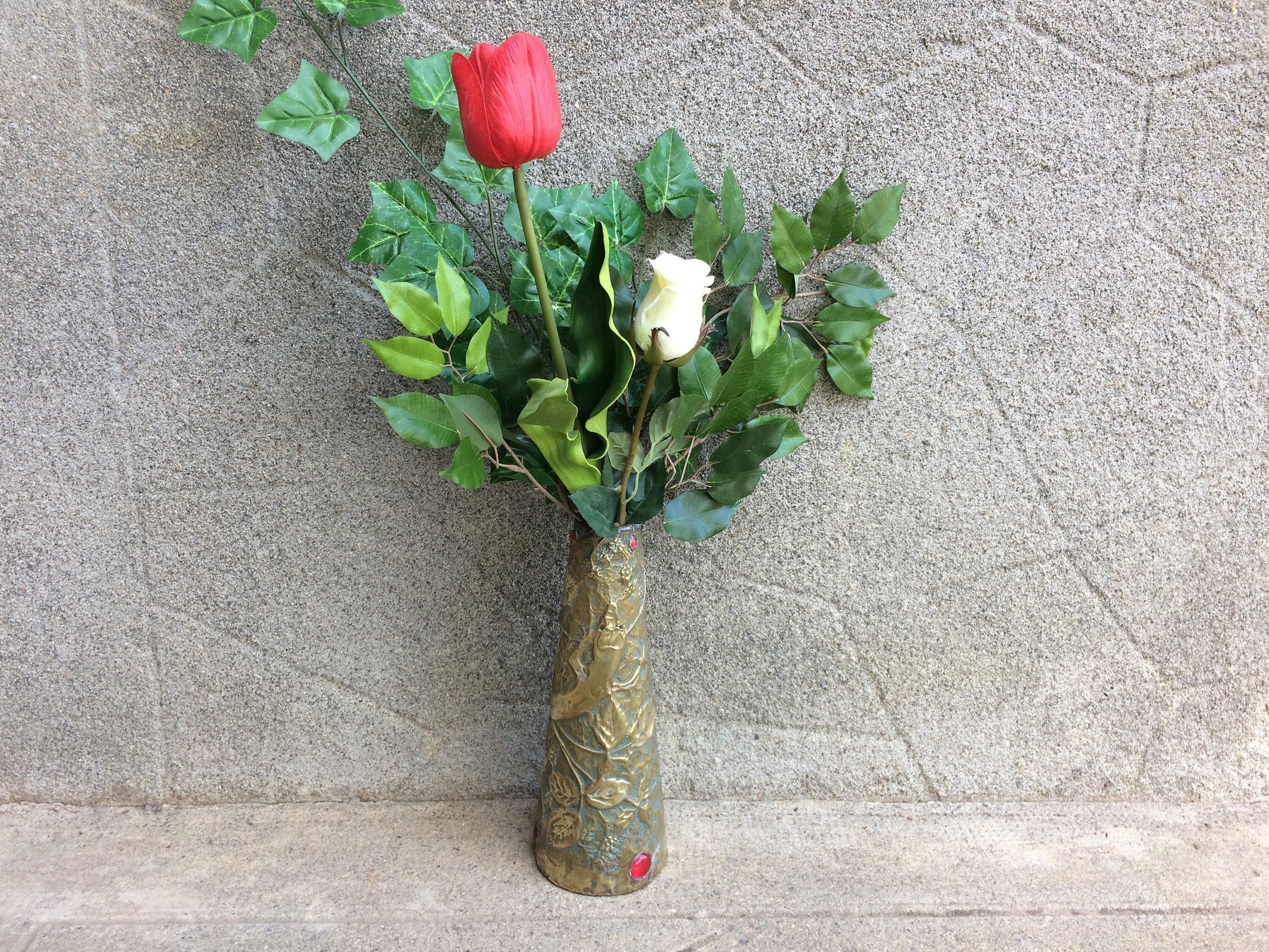 Vase en Laiton Vintage, Français Vase à Fleurs Bijouté Antique, Décor de Pièce Maîtresse Des Années 