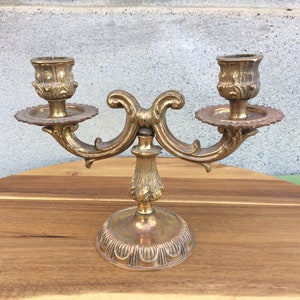 Antique Gold Candelabra, French Art Nouveau Double Candle Holder