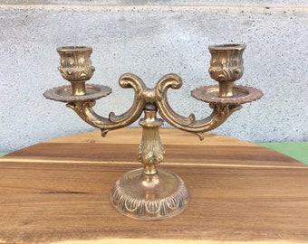 Antique Gold Candelabra, French Art Nouveau Double Candle Holder, Found And Flogged