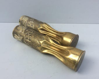 Pair of Trench Art Vases, French Antique WW1 Militaria