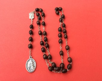 Chapelet en perles de bois d'olivier, ange gardien, cadeau porte-bonheur