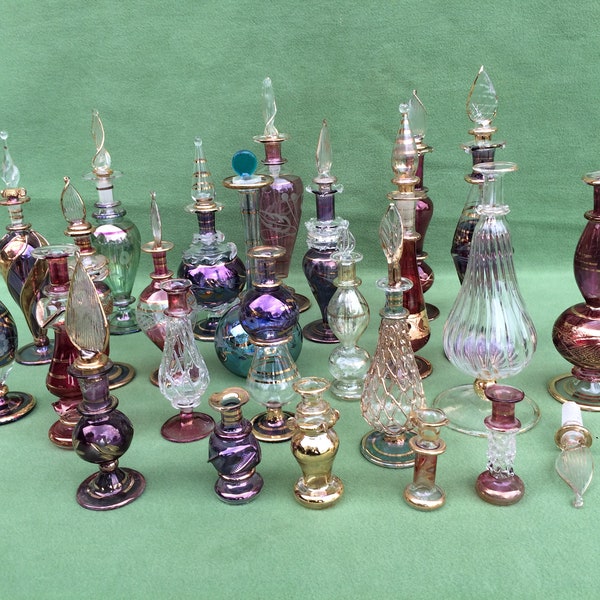 Egyptian Perfume Scent Bottles Collection Vintage Glass Dresser Decor Collectible Vintage Bottles, Found And Flogged