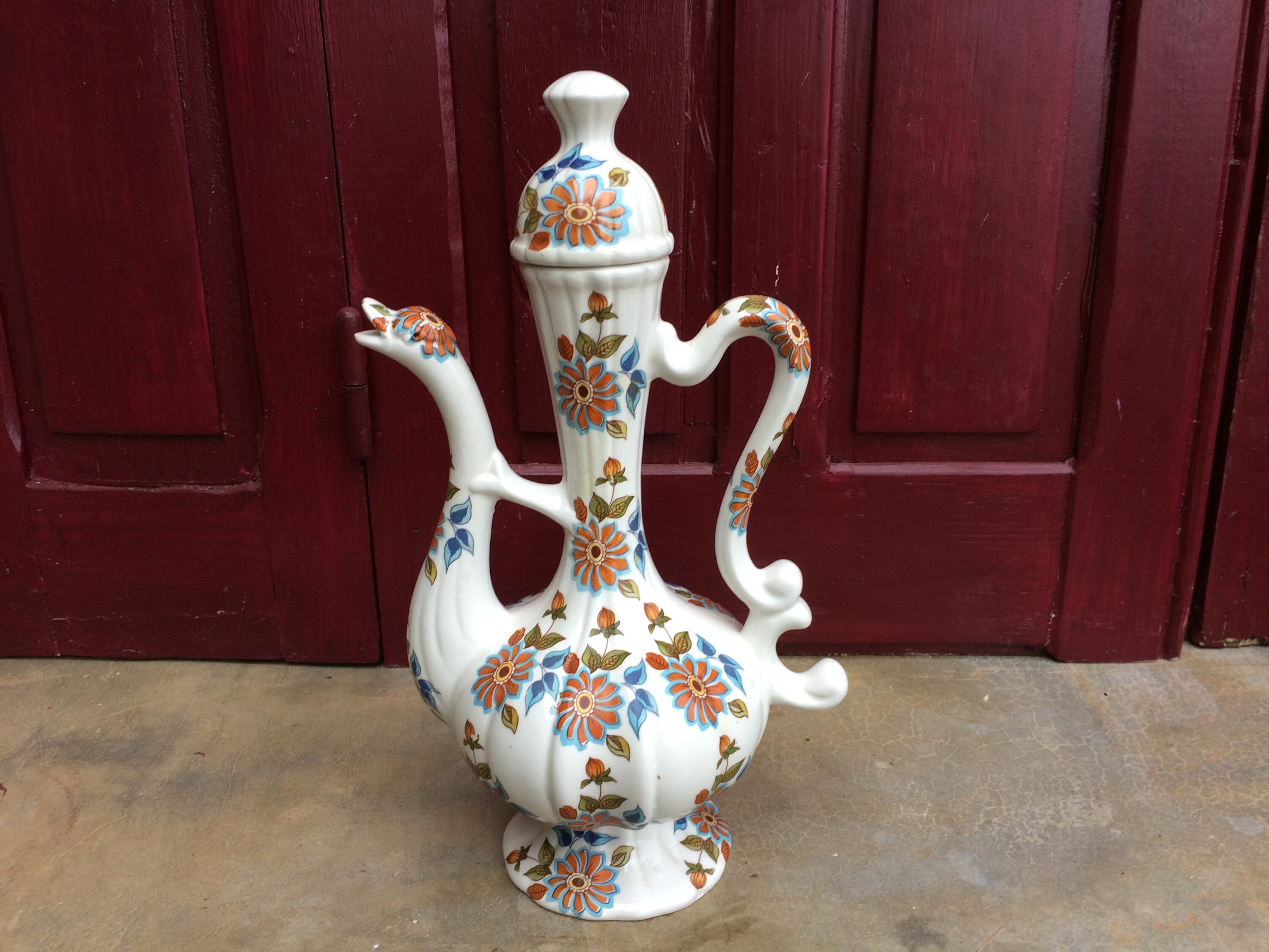 Cafetière en Céramique Florale Vintage, Ornement de Café Décor Cuisine, Trouvé et Fouetté