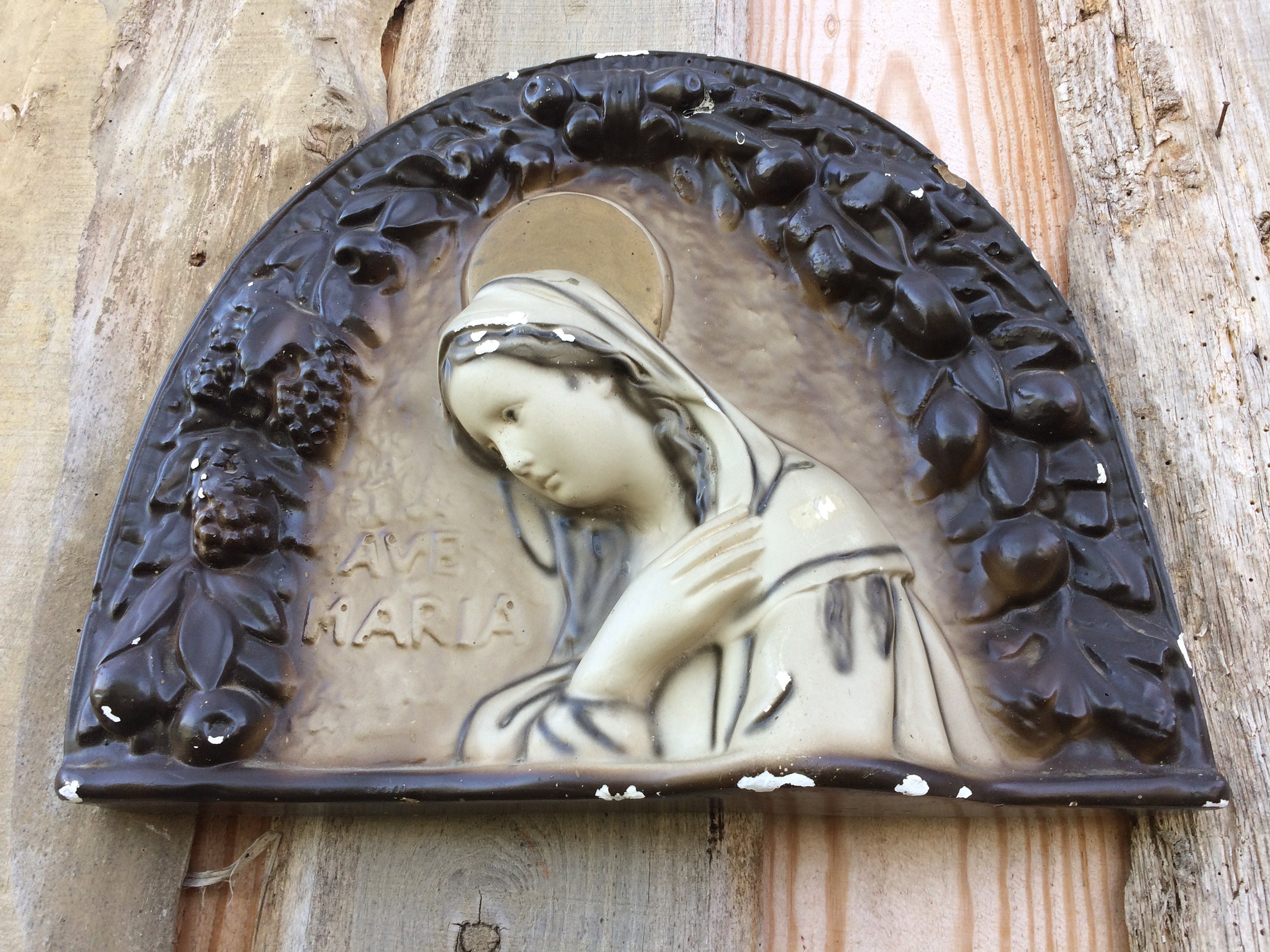 Ave Maria ou Ava Christian Plâtre Mural Sculpture Décor, Français Antique Mère Marie Cadeaux Chrétie