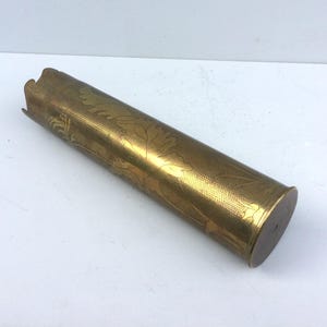 Trench Art Vase, Reshaped And Decorated Antique Brass Case From World War 1