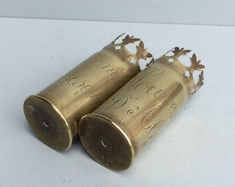 Paire de vases d'art de tranchées alsaciennes, Militaria antiques de la Première Guerre mondiale, cadeau de retraite militaire