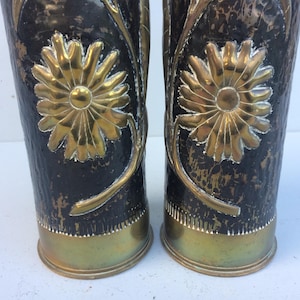 Pair of Trench Art Vases, WW1 French Antique Militaria