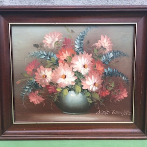 Vintage Flower Painting, Original Art Still Life Oil on Canvas, Art Gifts