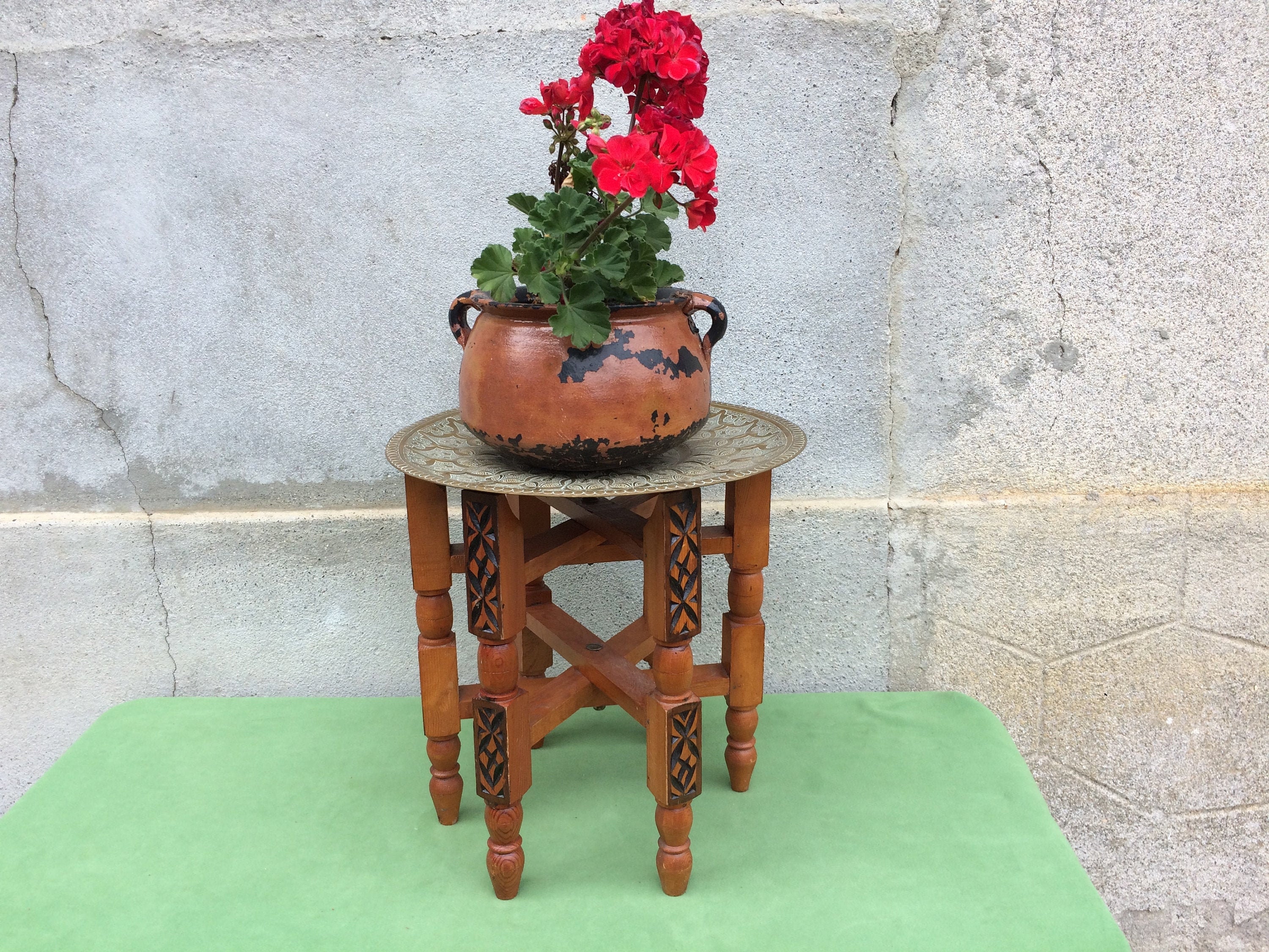 Table de Support Plantes Vintage avec Plateau en Laiton, d'intérieur Décoratif Fait à La Main, Cadea