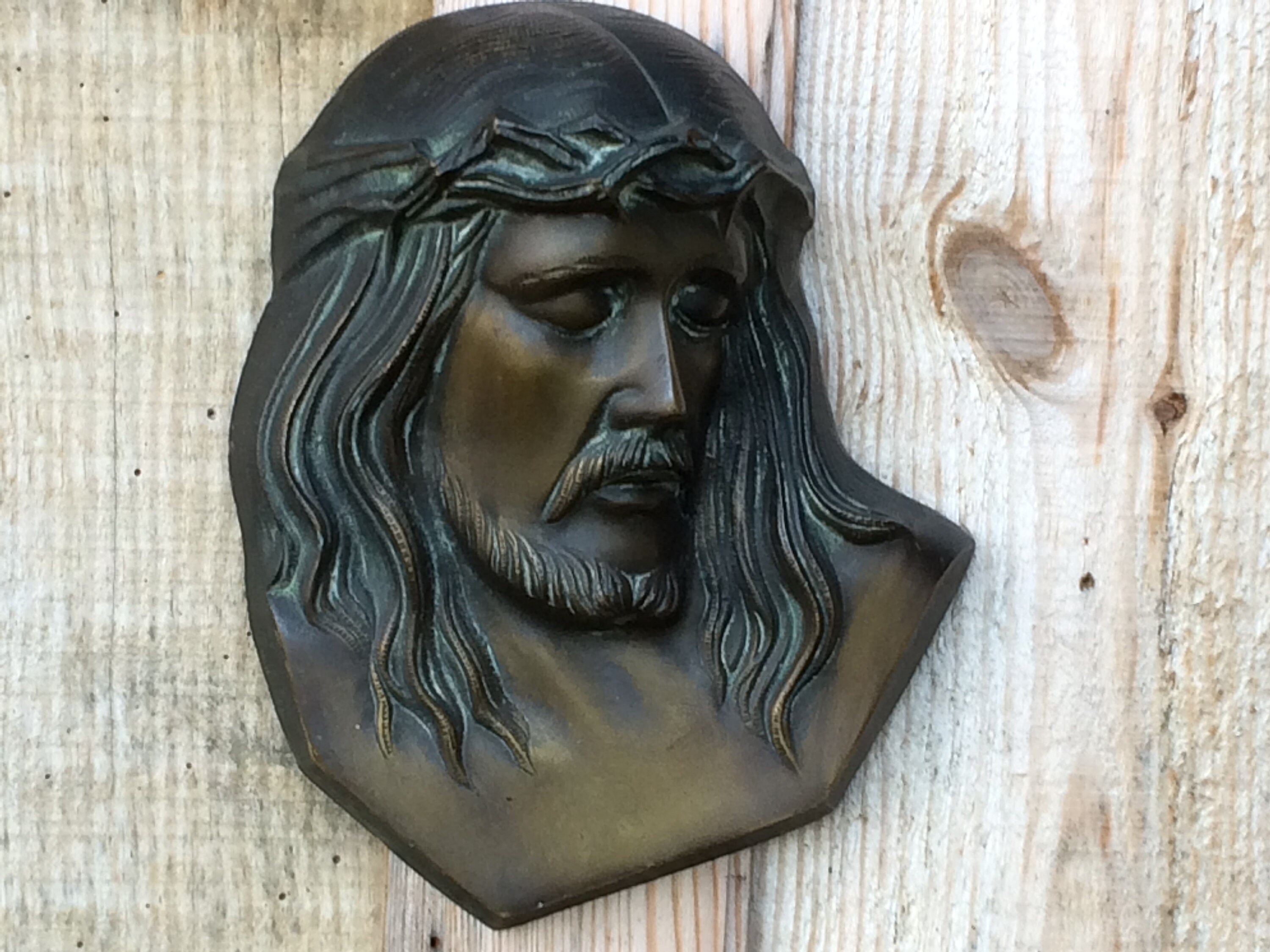Signé Bronze Jésus-Christ Plaque Murale Décor, Français Cadeau ou Ornement Chrétien Antique, Trouvé