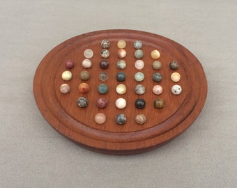 Handmade Solitaire Game with Semi Precious Stone Marbles, Decorative Board Game, Found And Flogged