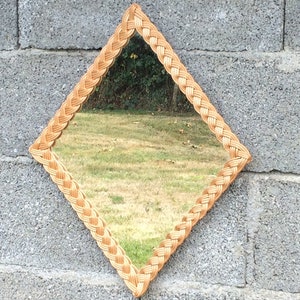 Wicker Wall Mirror, Diamond Shaped Decorative Mirror