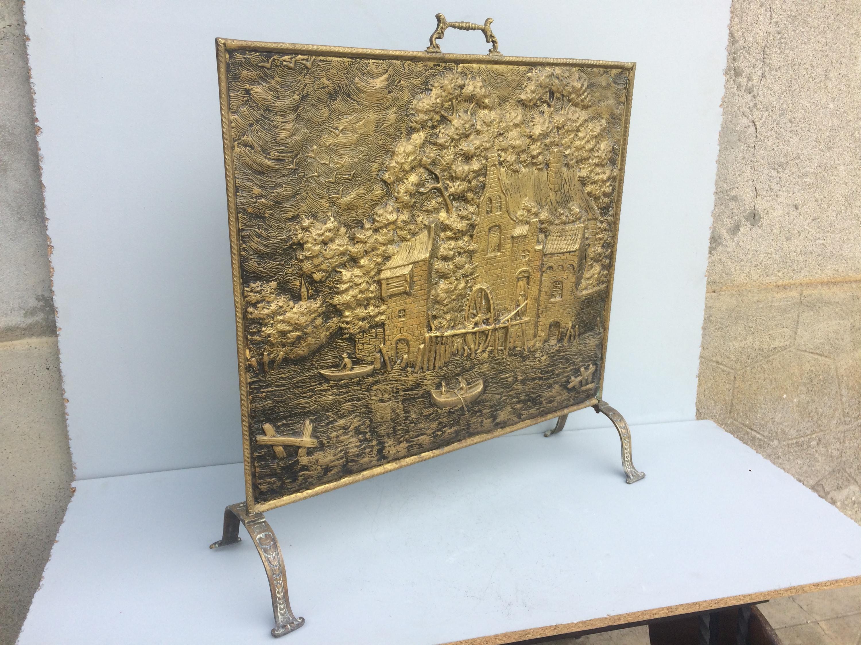 Brass Fireplace Guard, Gold Fireplace Screen, Living Room Summer Decor