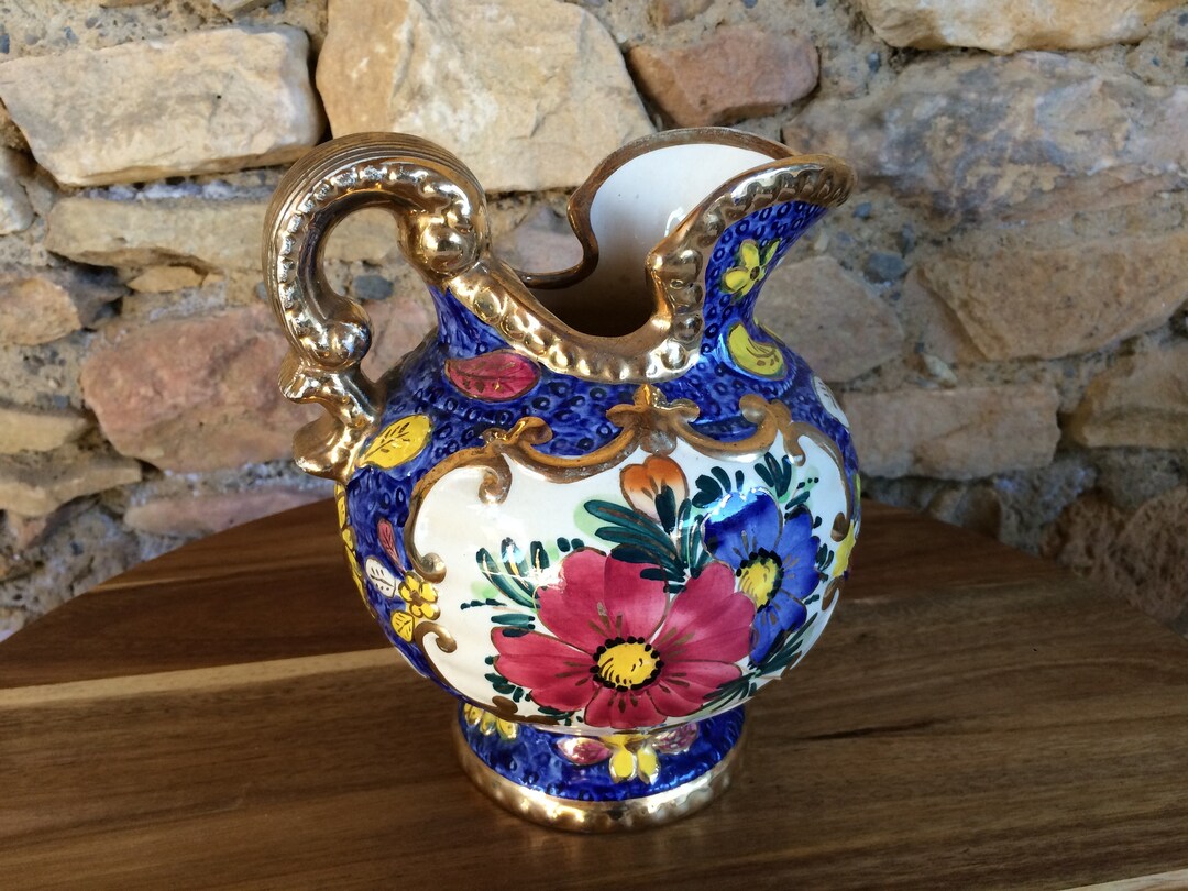 Table Water Pitcher, Floral Vase With Gold Decor, Decorative Antique ...