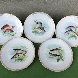 Limoges Plates Set, French Vintage Fish Plates, Decorative Tableware, Restaurant Decor