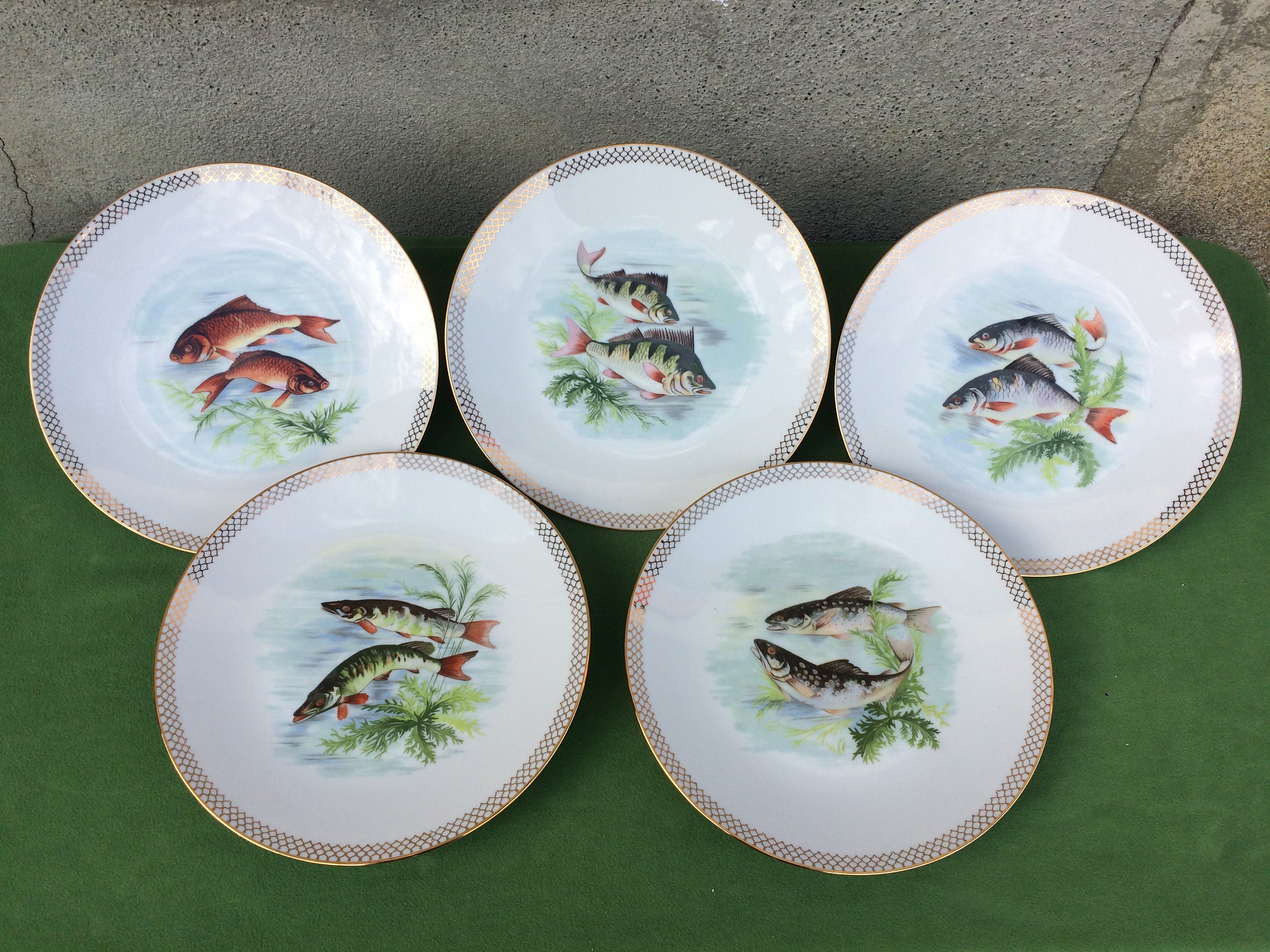 Assiettes ou Assiettes Limoges Set Français Vintage Porcelaine Poisson Sushi Assiettes Présentoir As