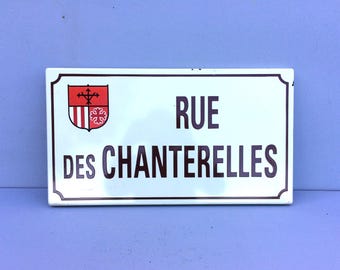 Plaque de rue vintage française : Rue des Chanterelles, décoration industrielle
