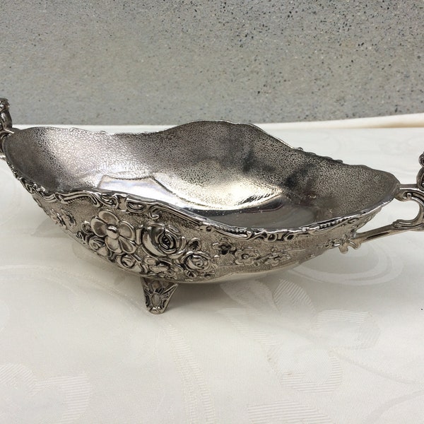 Vintage Silver Bowl, Trinket Bowl with Floral Decor, Found And Flogged