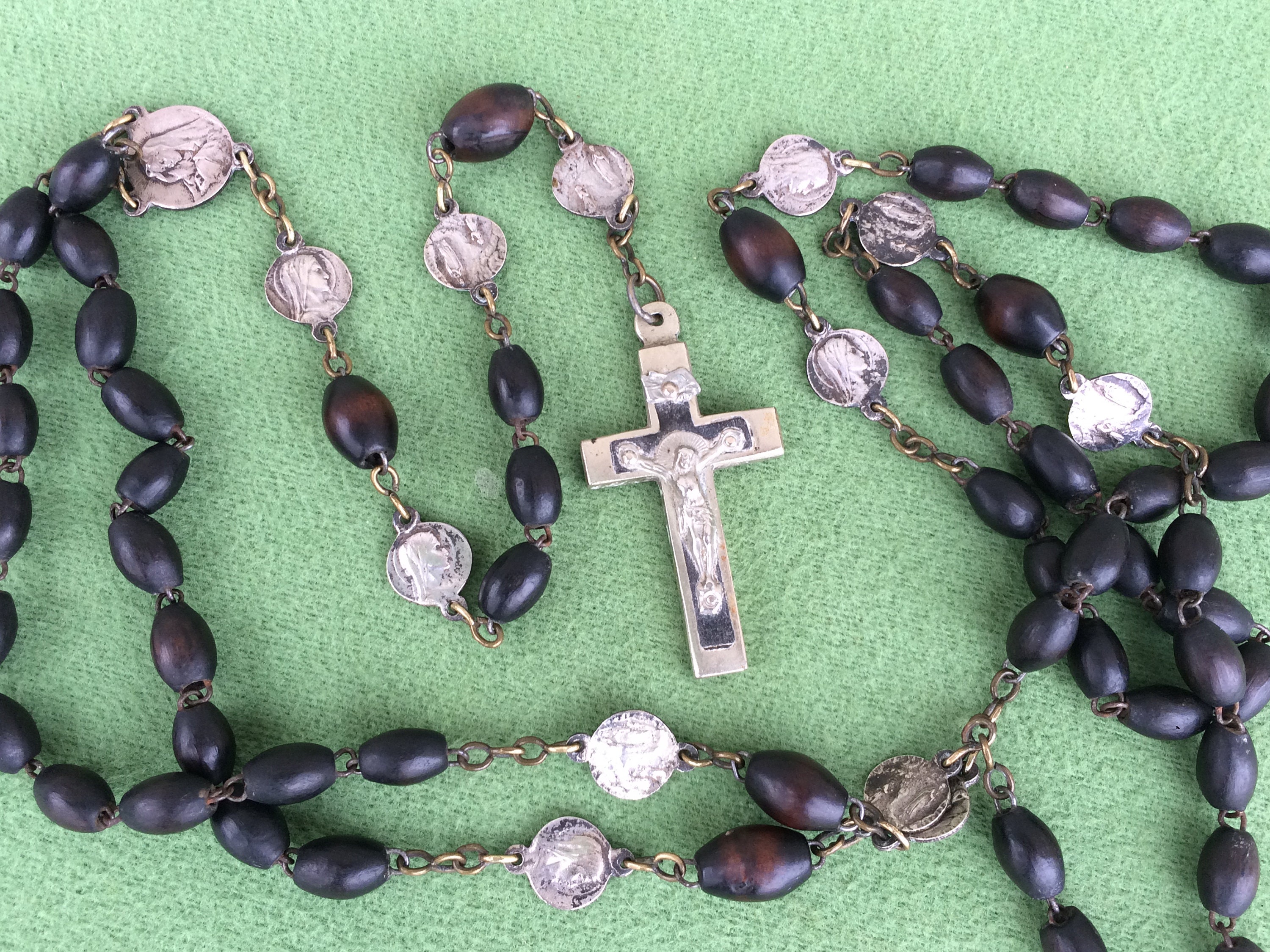 Français Perles de Prière Du Rosaire Antique Lourdes, Catholique en Argent avec Perles Bois, Cadeaux