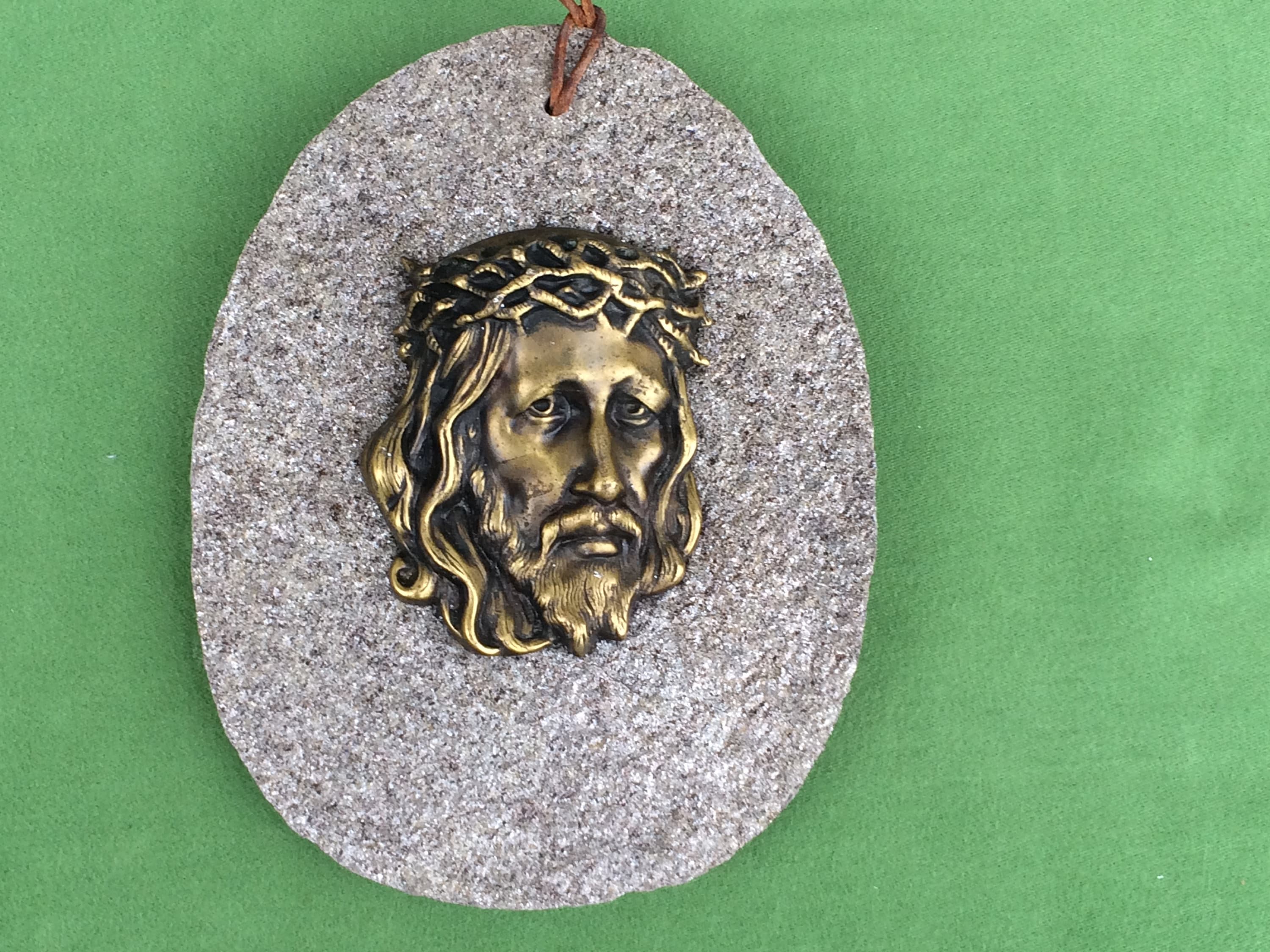 Ornement Christ en Bronze, Français Mur Vintage Accroché à Une Tablette de Pierre, Cadeaux Religieux