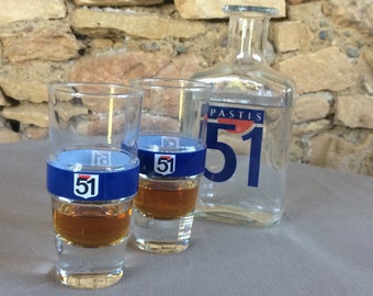 Set di brocche Pernod, bottiglia d'acqua e bicchieri Pastis 51, decorazione per bar caffetteria francese, trovata e fustigata