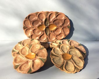 Ensemble d'assiettes à huîtres, plat de service et 6 assiettes, poterie décorative faite main, vaisselle française vintage