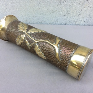 Trench Art Vase, Reshaped And Decorated Antique Brass Case From World War 1