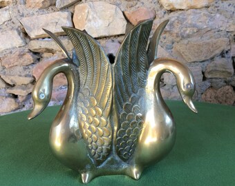 Cache Pot Art Déco, Jardinière Cygne En Laiton Antique
