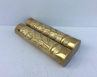 Pair of Trench Art Vases, Antique WW1 Militaria