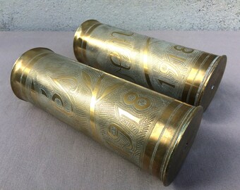 Rare paire de vases d'art de tranchée, militaria de la Première Guerre mondiale
