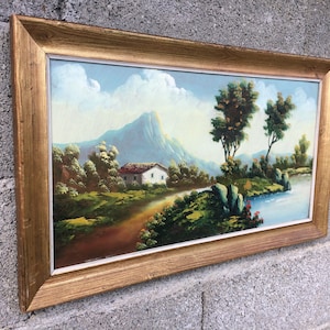Wall Art Landscape Painting, Framed Original Oil on Board