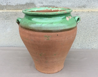 Large Confit Pot, French Antique Green Glazed Pot, Found And Flogged