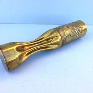 Trench Art Vase, Reshaped And Decorated Antique Brass Case From World War 1