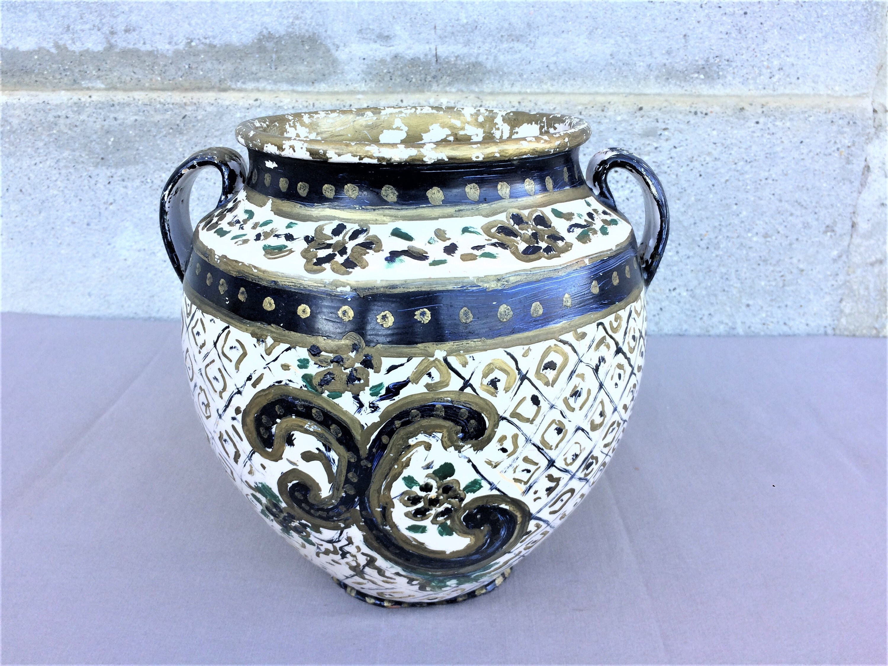 Français Pot Confit Antique en Grès Jug ou Crock, Poterie Émaillé Ocre, Décor de Ferme Rustique, Tro