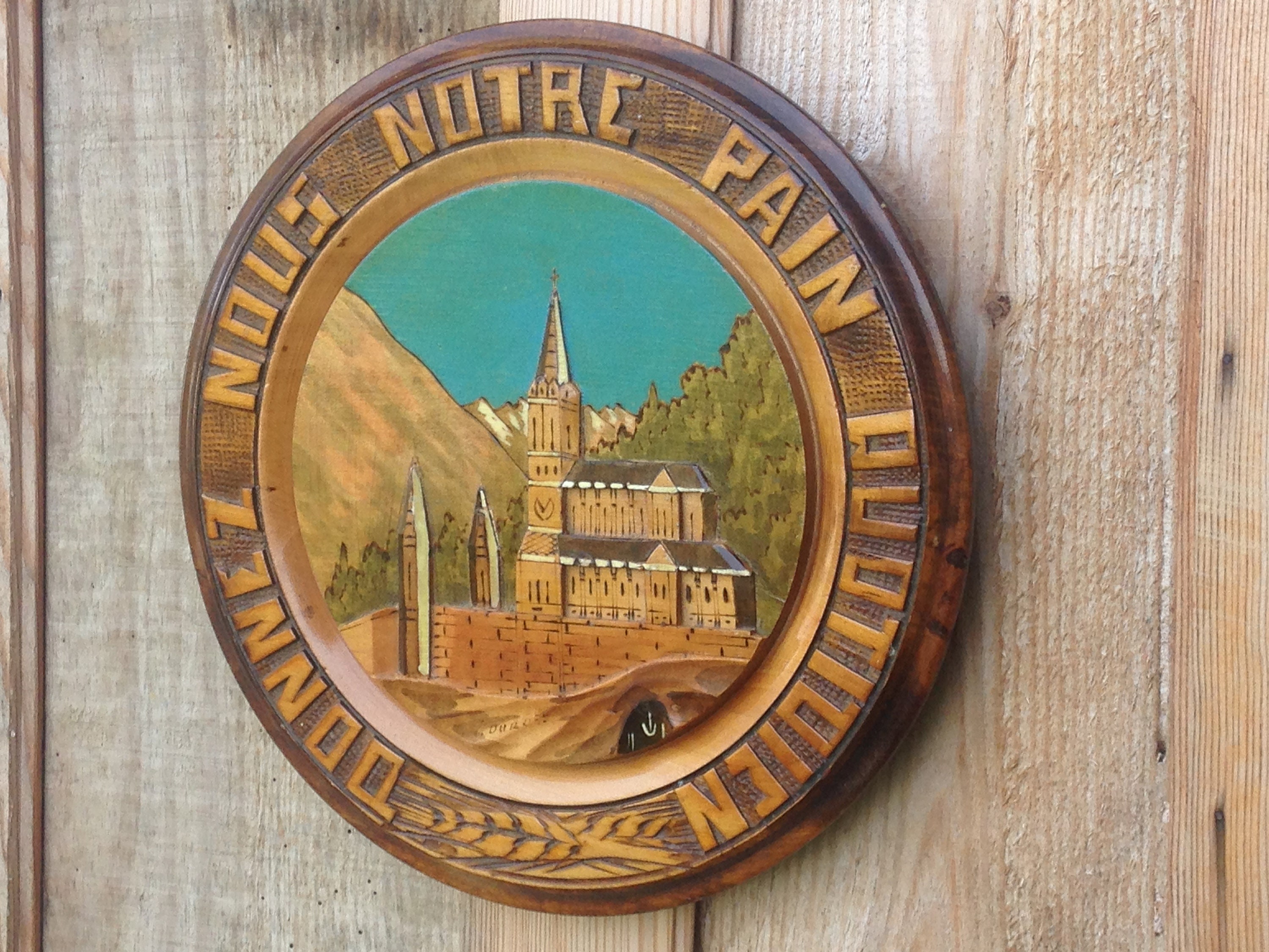 Bible Verse Lords Prayer Wall Art, Christian Decor Matthew 6 11, Vintage Lourdes France Cadeau Chrét