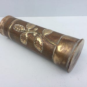 Trench Art Vase, Reshaped And Decorated Antique Brass Case From World War 1