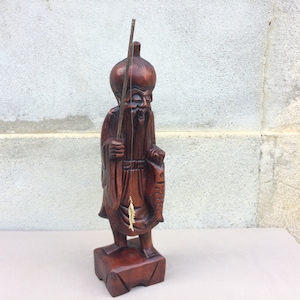 Chinese Fisherman Statue, Vintage Wooden Ornament, Asian Shelf Decor