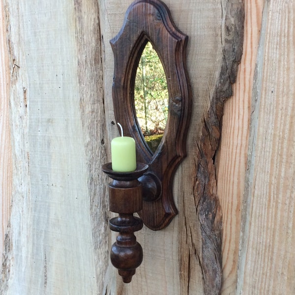 Kerze Spiegel WandLeuchte Französisch Vintage Mid Century Holz Wandspiegel mit Kerzenhalter Wand-Dekor, gefunden und ausgepeitscht