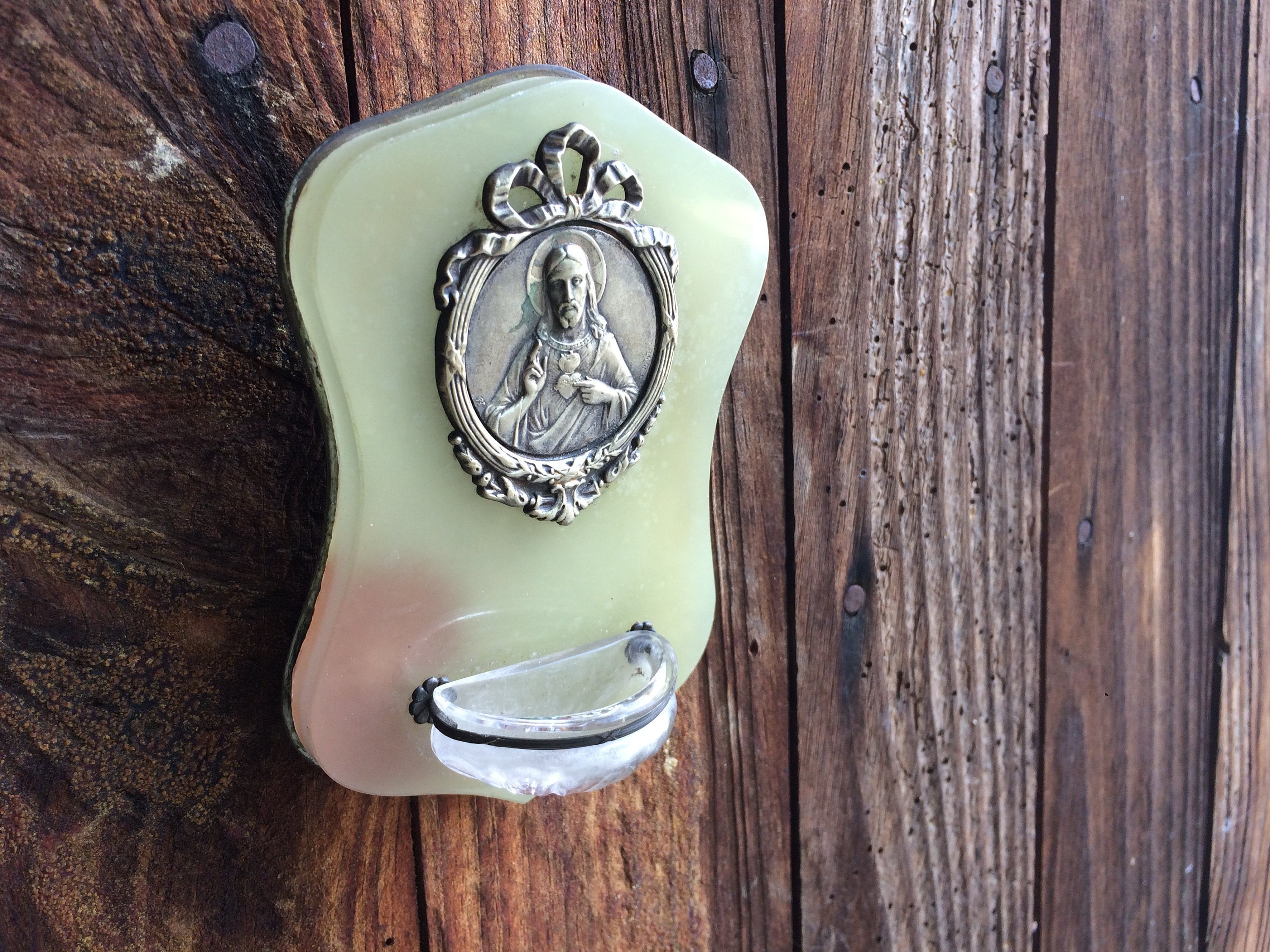 Français Antique d'eau Bénite ou Benitier, Décor Mural Chrétien, Cadeau Religieux, Trouvé et Fouetté