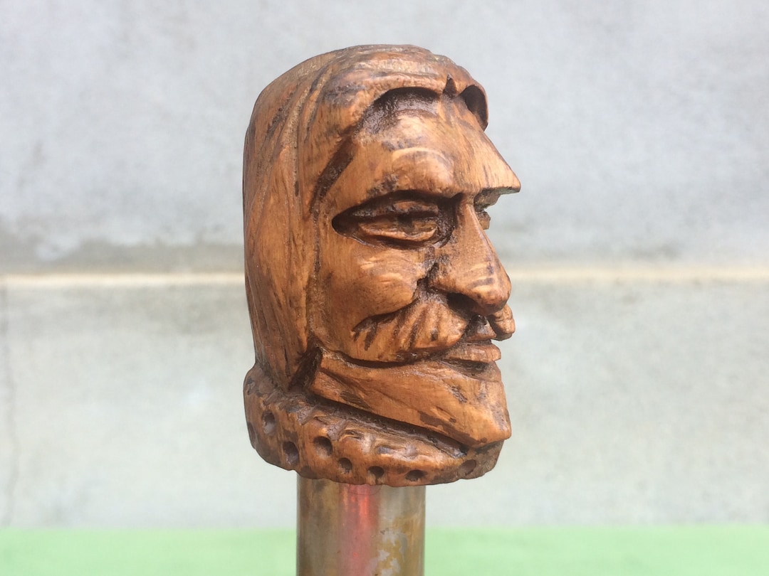 Vintage Walking Stick, Gentleman's Cane With Hand Crafted Wooden Top - Etsy