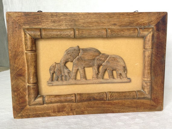 Vintage Wooden Elephant Picture Wooden Animals African Elephant Wall Art Elephant Wall Decor Elephant Gifts Elephant Room Decor