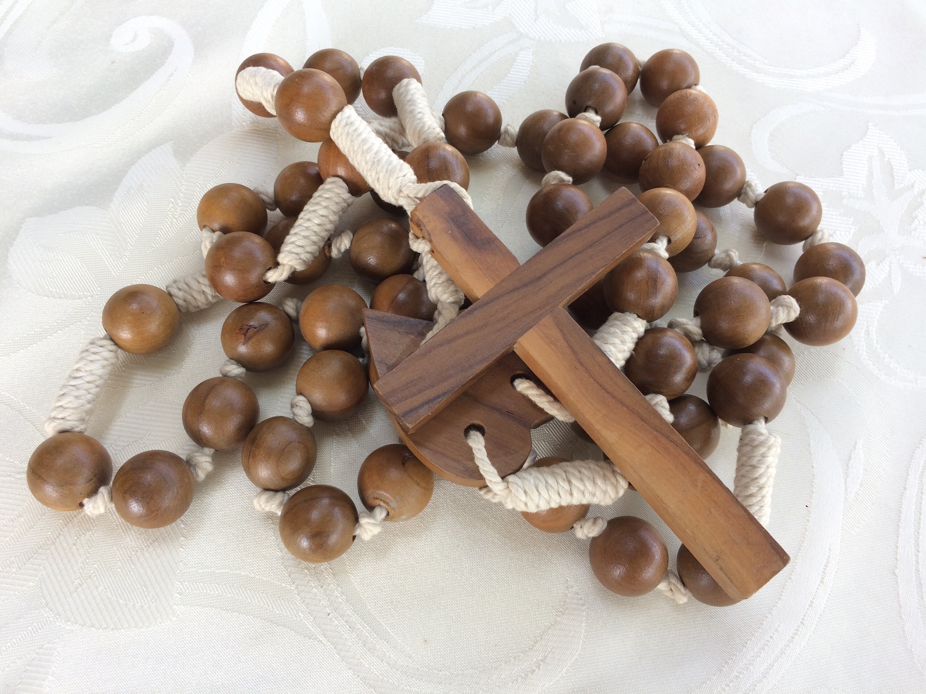 Grand Chapelet Catholique, Français Perles de Prière en Bois Vintage, Cadeaux Chrétiens, Trouvés et 