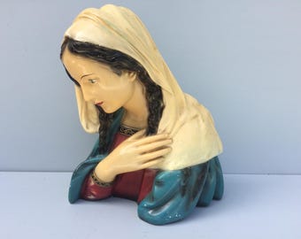 Grande statue de la Vierge Marie, cadeau catholique vintage français, grande décoration d'étagère