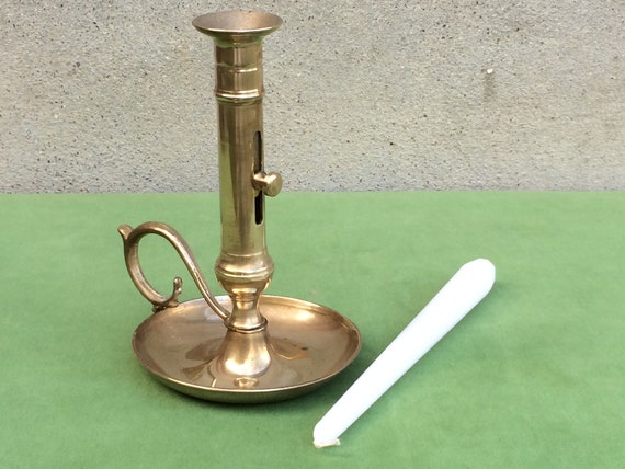 Antique Brass Chamberstick, Adjustable Candle Stick Holder, Found