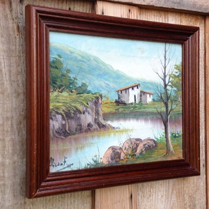 Landscape Oil Painting, French Vintage Original Art on Canvas